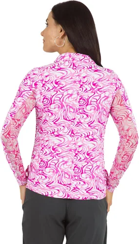 Vista 7 de IBKUL Athleisure Wear - Polo de manga larga con protección solar UPF 50+ Icefil Cooling Tech Kinsley Print de longitud ajustable - 48485