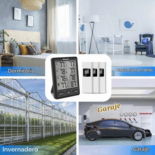 Vista 8 de Geevon Termómetro inalámbrico para interiores y exteriores con 3 sensores remotos, (negro)
