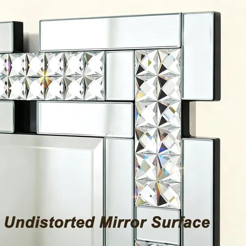 Vista 3 de Chende - Espejo de pared decorativo de 36 x 24 pulgadas con marco incrustado de cristal real, espejo de tocador HD sin plomo para sala de estar