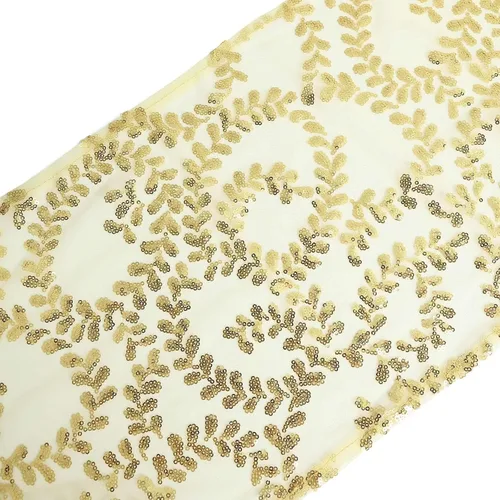 Vista 3 de Efavormart - Camino de mesa con lentejuelas bordadas de hojas doradas de 12 x 108 pulgadas Dorado
