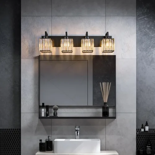 Vista 2 de Moderna lámpara de cristal para pared/tocador de baño, de 4 luces, color negro Negro torcido