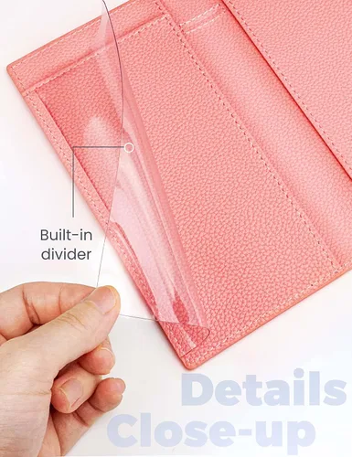 Vista 58 de Yarnic Funda para chequera personal, soporte para chequera con soporte para bolígrafo y divisor de plástico transparente integrado para cheques Rosa