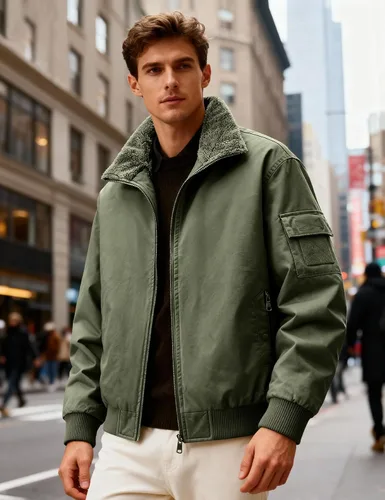 Vista 4 de Eisctnd Chaqueta bomber de invierno con forro de sherpa para hombre, abrigo de forro polar cálido resistente para hombres con bolsillos