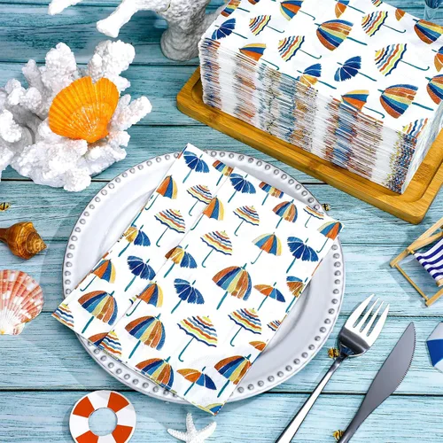Vista 2 de Seajan 200 piezas de sombrillas de playa, servilletas de papel para invitados, toallas de mano desechables para baño, servilletas de papel