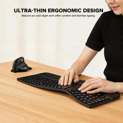 Vista 2 de DELUX Teclado inalámbrico ergonómico, teclado Ergo dividido ultrafino (GM909)