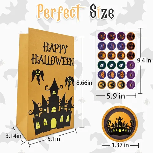 Vista 2 de M-sorflly Bolsas de regalo de Halloween grandes, 24 bolsas de regalo de Halloween, bolsas de papel, dulce o truco para niños y 24 bolsas de regalo