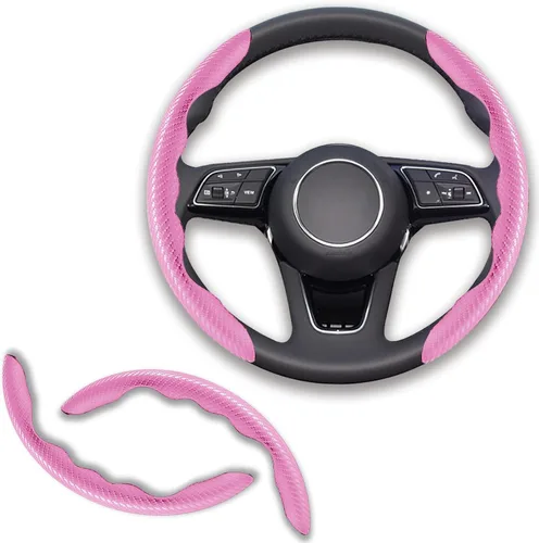 Vista 14 de 2 fundas de volante de fibra de carbono de ajuste universal, antideslizantes, protector segmentado para volante, accesorios interiores de automóvil