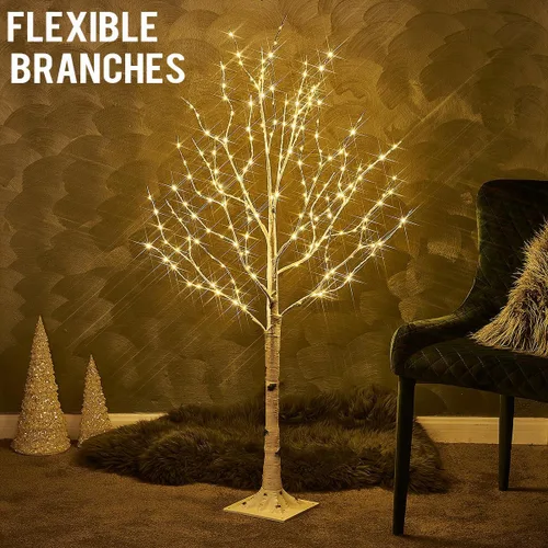 Vista 4 de Fudios Árbol de abedul iluminado de 4 pies, 200 luces LED, ramitas de Navidad, árboles de cadena de luces para interiores, para decoración