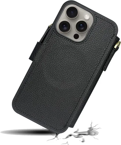 Vista 6 de Harryshell Funda compatible con iPhone 15 Pro con carga inalámbrica MagSafe con 3 ranuras para tarjetas, bolsillo con cremallera, bolsillo
