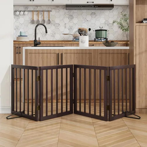 Vista 15 de Puerta plegable negra para mascotas de 18-55 pulgadas para escaleras y puertas, valla de puerta para cachorros