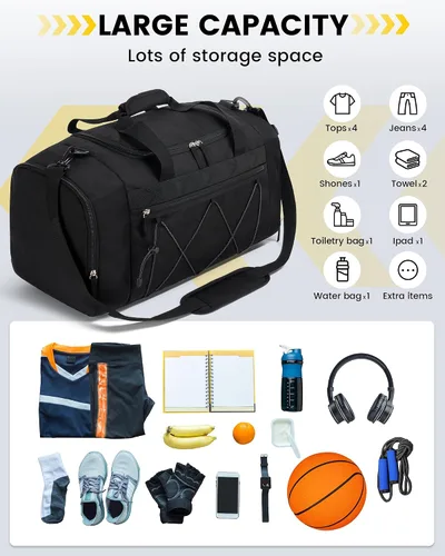 Vista 5 de Vorspack Bolsa de gimnasio para hombres 21 pulgadas bolsa de viaje bolsa de lona para gimnasio, deportes, viajes, fin de semana, natación durante