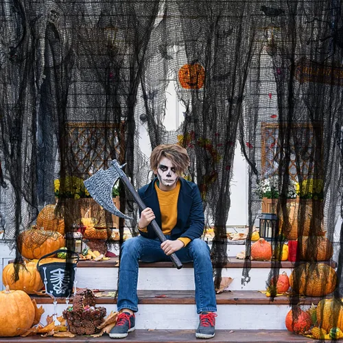 Vista 7 de Tela espeluznante de Halloween de 196 x 39 pulgadas, gasa espeluznante Negro