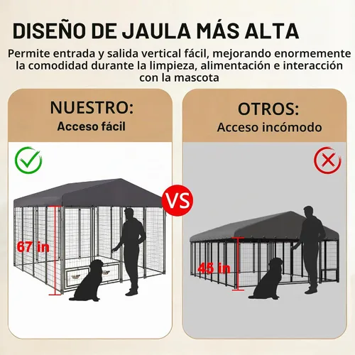 Vista 9 de MUPATER Perrera para perros al aire libre, 10 x 10 pies, casa grande para perros con techo y puerta con cerradura, recinto resistente para perros
