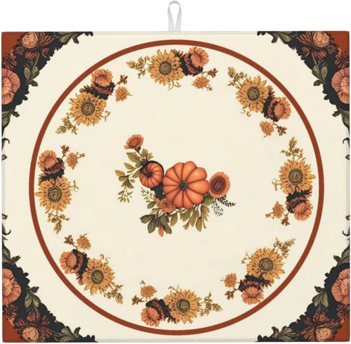 Vista 17 de Tapete de secado de platos de hojas de otoño para encimeras de 18 x 16 pulgadas, almohadilla protectora para escurridor de platos con lazo