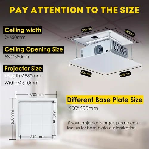 Vista 4 de CGOLDENWALL Soporte de techo motorizado para proyector oculto, capacidad de 44 libras, placa base personalizable de 23.6 x 23.6 pulgadas