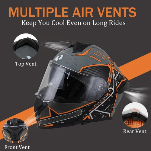 Vista 4 de Modular Motorcycle Helmet for Men Women, Flip Up Full Face to Open Face Helmet, DOT & FMVSS 218 Certified, Dual Visor, Removable & Washable Liner