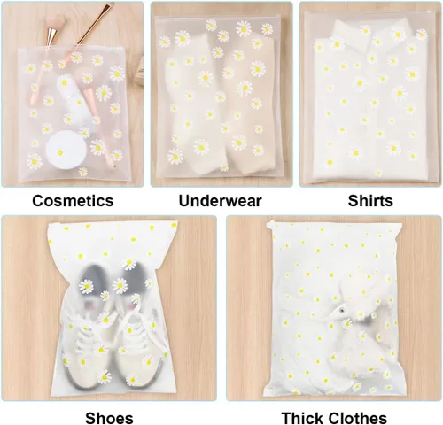Vista 5 de 30 bolsas de almacenamiento de viaje para ropa, bolsas Ziplock de plástico transparente, 5 tamaños Daisy Pattern, Reusable Zipper Pouches