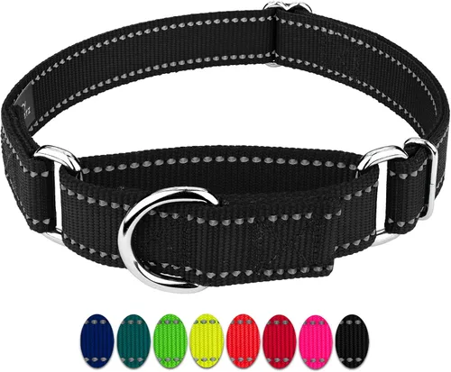 Vista 3 de Country Brook Petz - Vibrante selección de 8 colores - Collar de perro Martingala de nailon reflectante (pequeño, 3/4 pulgadas, negro)