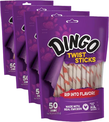 Vista 6 de Dingo Twist Sticks - Golosinas para perros de cuero crudo con pollo real, 50 unidades Long-Lasting Rawhide With Real Chicken, Provides Protein