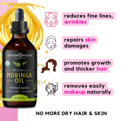 Vista 7 de Aceite de moringa orgánico certificado por USDA, 100% puro, prensado en frío y sin refinar sin gluten (2 onzas), hidratante natural para piel, cara