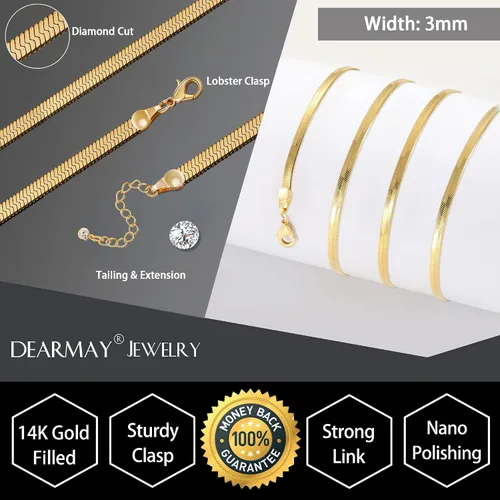 Vista 4 de DEARMAY 14K Gold Necklaces for Women, Dainty Gold Herringbone Choker Necklace for Women Thin Layered Chunky Snake Chain Necklaces Jewelry for Teen