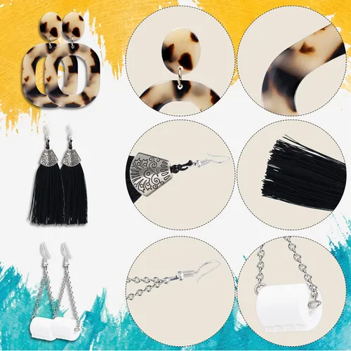 Vista 5 de 556072 Pairs Fashion Earrings Set with Leopard Hoop Stud Jacket Earrings,Bohemian Tassel Dangling Earrings for Women Girls Jewelry Valentine