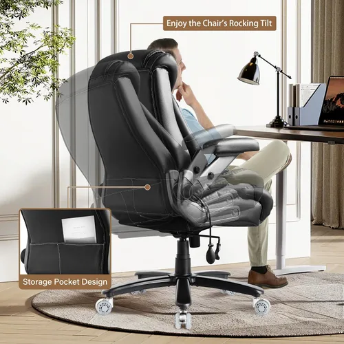 Vista 5 de Silla de oficina grande y alta de 700 libras, silla de oficina ergonómica de tela ejecutiva resistente con brazos abatibles 5D y soporte lumbar