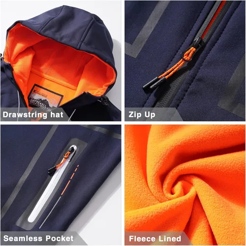 Vista 6 de UIUO-UIPEU Men's Softshell Jackets Fleece Lined Waterproof Windbreaker Hooded Jackets for Men Hiking Golf Jacket Fall Winter
