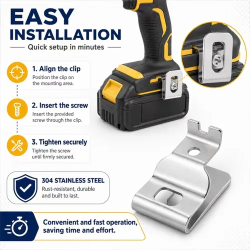 Vista 5 de Juego de 2 clips para cinturón DEWALT N268241 N086039 con tornillos Clips de cinturón de acero inoxidable 304 compatibles con DEWALT N268241