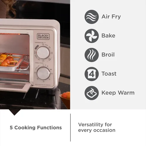 Vista 3 de BLACK+DECKER Crisp N Bake™ PRO - Horno tostador digital de 4 rebanadas, 5 funciones de cocción, horno de encimera de convección, se adapta a pizza