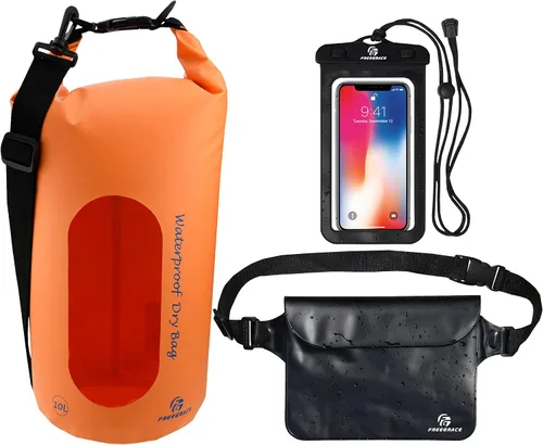 Vista 13 de Freegrace - Juego de 3 bolsas secas impermeables, bolsa seca con 2 cierres y correa de hombro desmontable; bolsa de cintura y funda para teléfono