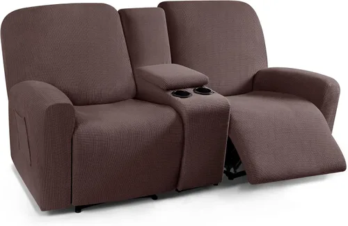 Vista 19 de TAOCOCO Funda reclinable para sofá biplaza con consola central, funda elástica para sofá reclinable de 2 asientos, fundas de sofá reclinable de Beige