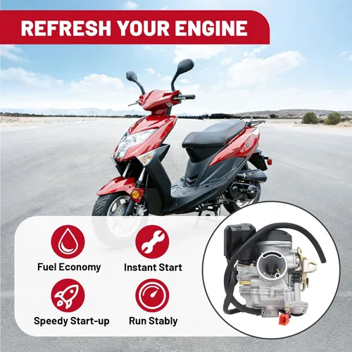 Vista 3 de GY6 Carburador para scooter de 49 cc, cuatro tiempos con mejoras en el reactor.