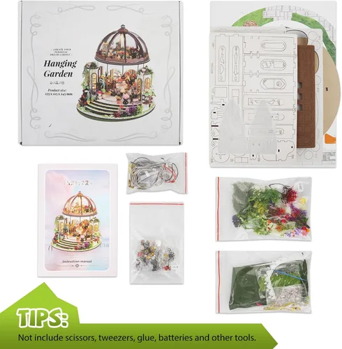 Vista 7 de Kit de casa en miniatura para bricolaje, kit de rincón de libro con luz LED, rompecabezas de madera 3D, kit de construcción de decoración de Jardín