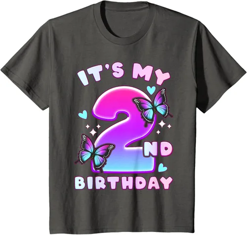 Vista 44 de Camiseta de 2º cumpleaños para niña de 2 años con mariposas y número 2 Negro