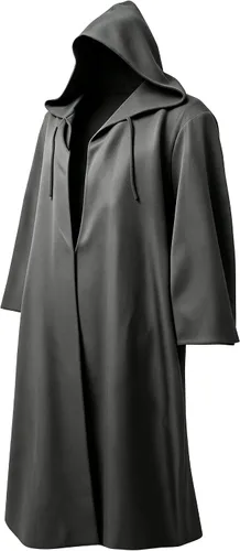 Vista 12 de GOLDSTITCH - Disfraz de caballero con capucha para hombre, disfraz tipo túnica Negro (capa)
