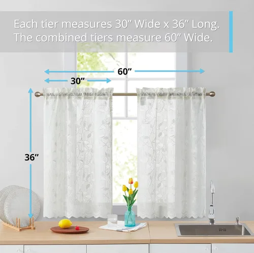Vista 3 de HLC.ME Joyce - Cortina de encaje transparente para cocina, cafetería, para ventanas pequeñas, cocina y baño, 30 pulgadas de ancho x 36 pulgadas