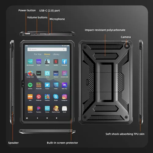 Vista 6 de DJ&RPPQ - Funda para tablet Amazon Fire Max 11 (13ª generación, versión 2023), carcasa trasera resistente con soporte de visualización manos libres