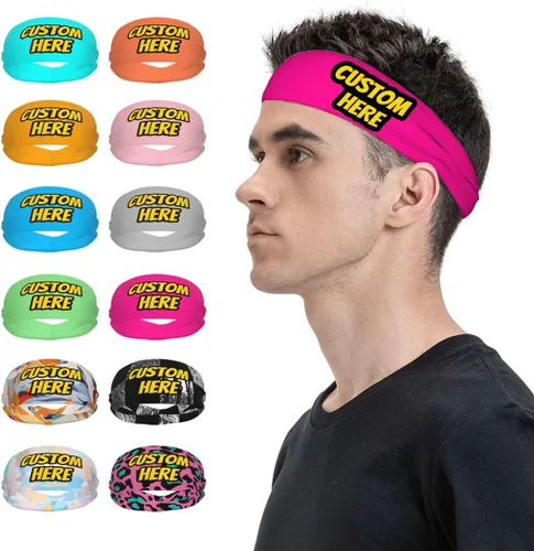 Vista 42 de Diadema deportiva personalizada para añadir cualquier foto texto, logotipo, personalizable, bandas elásticas que absorben la humedad para mujeres
