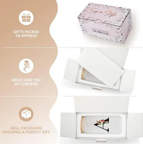 Vista 7 de Vasos de vidrio personalizados con tapas y pajitas, regalos con monograma para mujeres, vaso personalizado, bonita taza personalizada, cosas