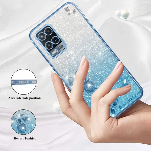 Vista 3 de Kainevy - Funda de teléfono para Oppo A54 4G, funda transparente con purpurina rosa floral para mujeres y niñas, bonita funda para teléfono Oppo