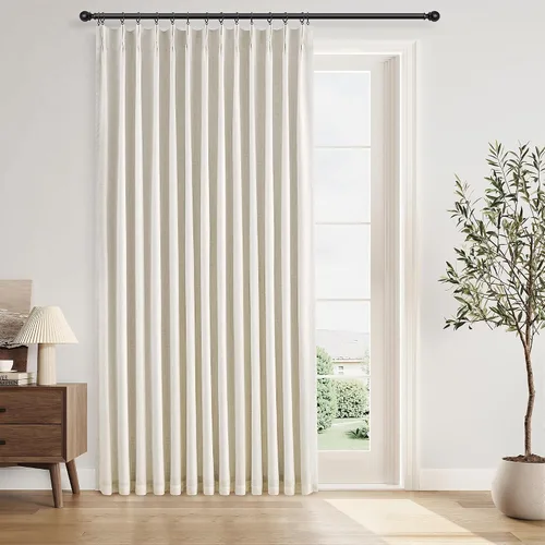 Vista 46 de Cortinas opacas plisadas de lino beige y blanco de 90 pulgadas de largo para dormitorio o sala de estar, juego de 2 paneles, oscurecimiento