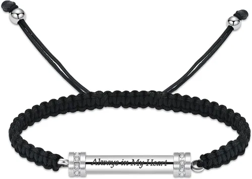 Vista 14 de Hearbeingt Pulsera de urna de cremación para cenizas de cuerda ajustable, pulsera cilíndrica para cenizas para hombres y mujeres, pulsera