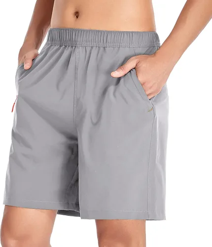 Vista 2 de Selovzz Pantalones cortos de gimnasio para hombre, de secado rápido, para correr, entrenamiento o entrenamiento casual, con bolsillos con cremallera