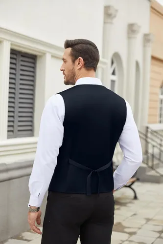 Vista 3 de COOFANDY Chaleco de traje para hombre, ajustado, chaleco formal de negocios, chaleco de vestir casual