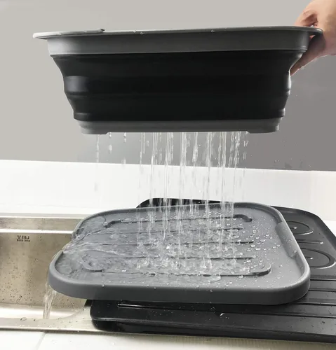 Vista 7 de SAMMART Escurridor de platos plegable con bandeja, juego de escurridor plegable, organizador de vajilla portátil, bandeja de almacenamiento