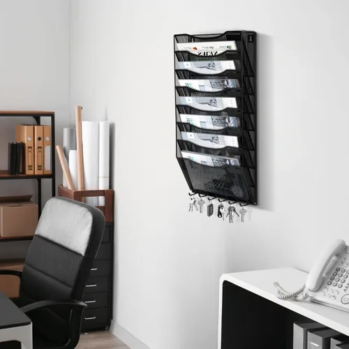 Vista 7 de Flexzion Organizador de archivos de pared, soporte de malla para colgar archivos, revisteros, organizador de archivos colgante de metal, multiusos