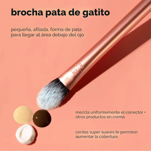 Vista 3 de Real Techniques Cepillo de maquillaje corrector iluminador, cepillo viral de pata de gatito oculta debajo de los ojos e imperfecciones, cubre