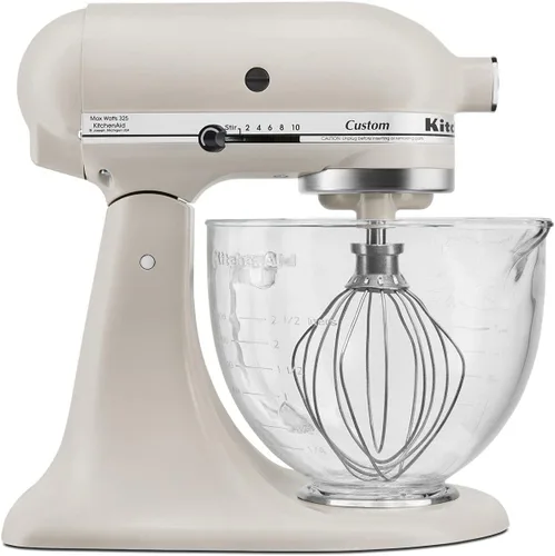 Vista 2 de KitchenAid Mezclador de soporte de cabeza inclinable de 5 cuartos con batidor de borde flexible Tazón de vidrio batido mate