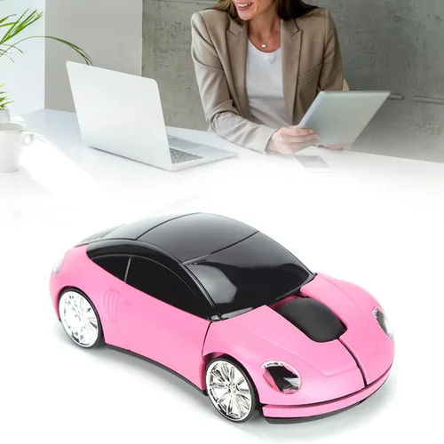 Vista 5 de Tbest Ratón inalámbrico con forma de automóvil, accesorios de computadora rosa en forma de automóvil, mouse inteligente con forma de carshaped
